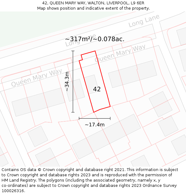 42, QUEEN MARY WAY, WALTON, LIVERPOOL, L9 6ER: Plot and title map