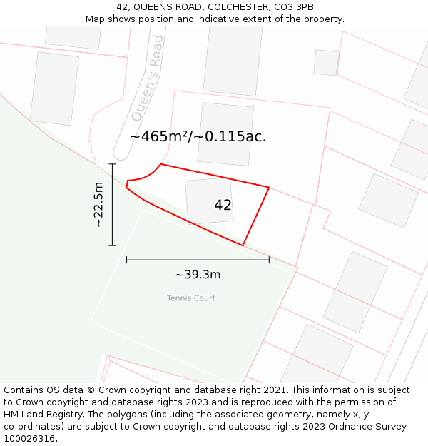 42, QUEENS ROAD, COLCHESTER, CO3 3PB: Plot and title map