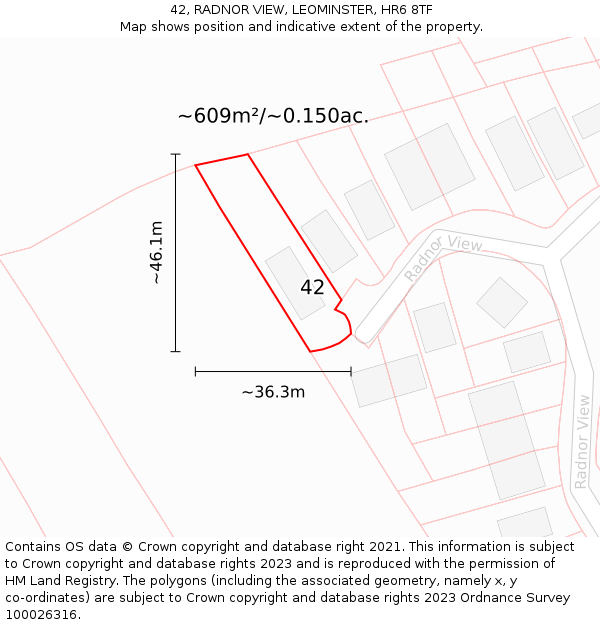 42, RADNOR VIEW, LEOMINSTER, HR6 8TF: Plot and title map