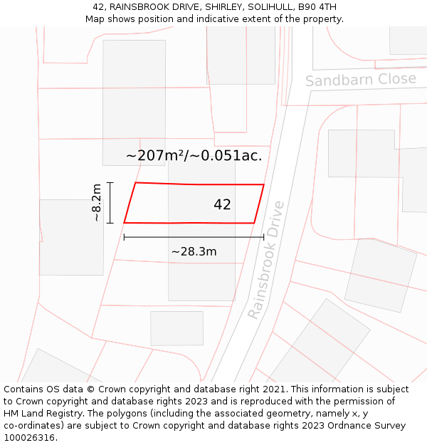 42, RAINSBROOK DRIVE, SHIRLEY, SOLIHULL, B90 4TH: Plot and title map