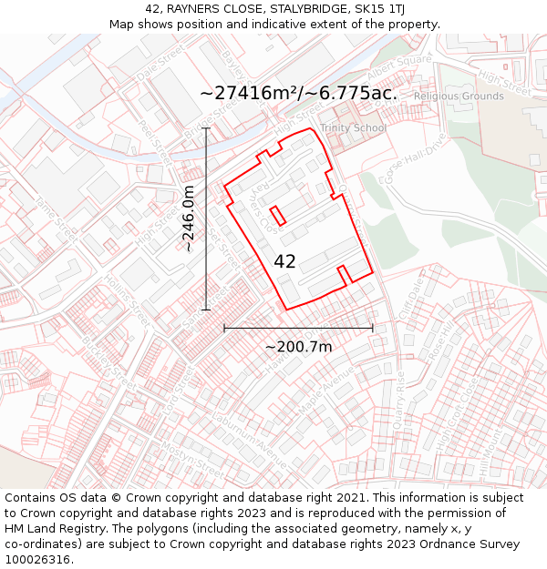 42, RAYNERS CLOSE, STALYBRIDGE, SK15 1TJ: Plot and title map