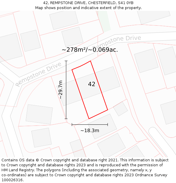 42, REMPSTONE DRIVE, CHESTERFIELD, S41 0YB: Plot and title map