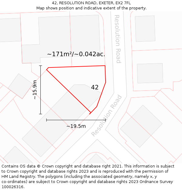 42, RESOLUTION ROAD, EXETER, EX2 7FL: Plot and title map