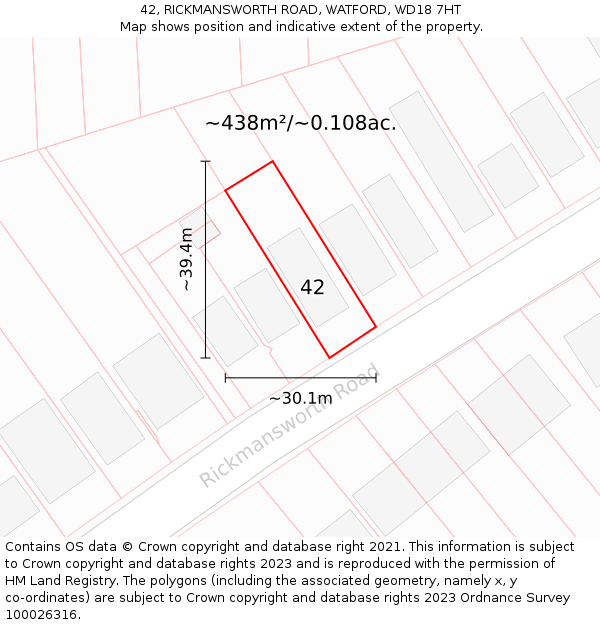 42, RICKMANSWORTH ROAD, WATFORD, WD18 7HT: Plot and title map