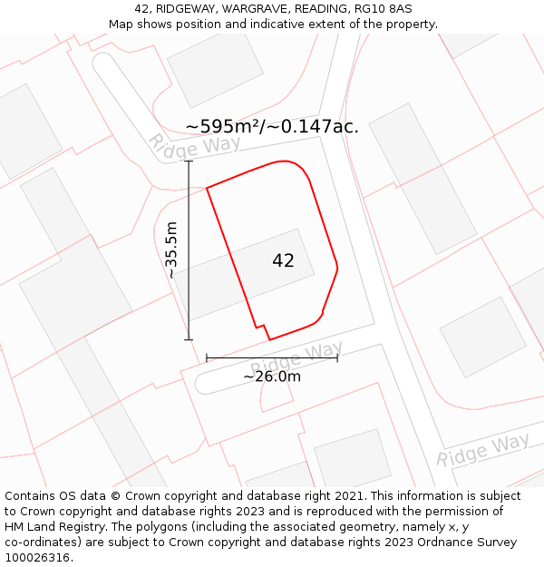 42, RIDGEWAY, WARGRAVE, READING, RG10 8AS: Plot and title map