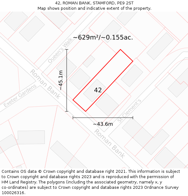 42, ROMAN BANK, STAMFORD, PE9 2ST: Plot and title map