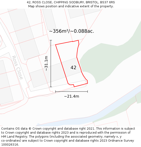 42, ROSS CLOSE, CHIPPING SODBURY, BRISTOL, BS37 6RS: Plot and title map