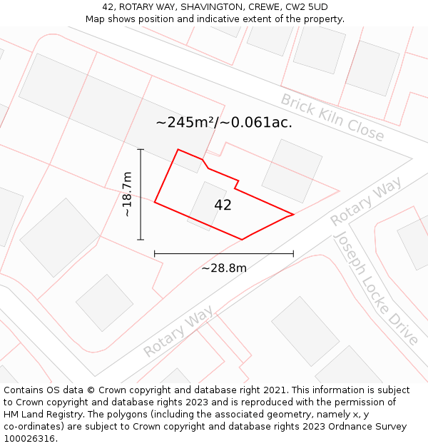 42, ROTARY WAY, SHAVINGTON, CREWE, CW2 5UD: Plot and title map