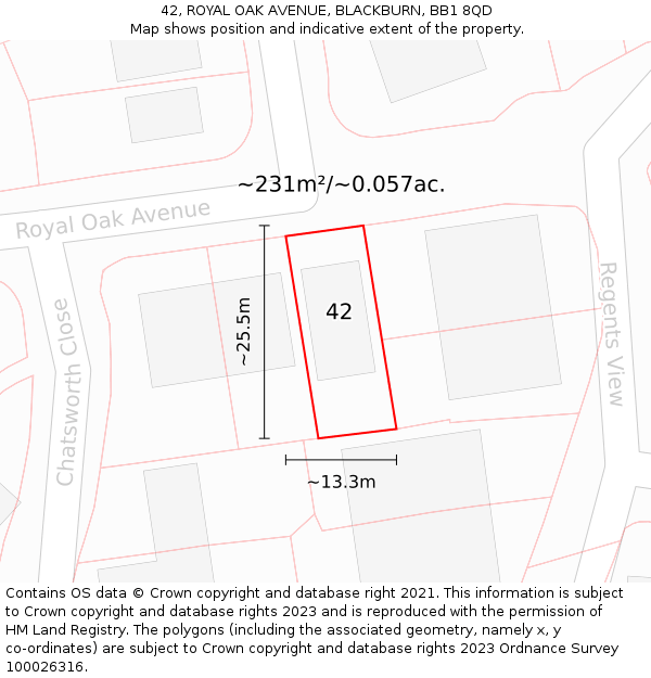 42, ROYAL OAK AVENUE, BLACKBURN, BB1 8QD: Plot and title map