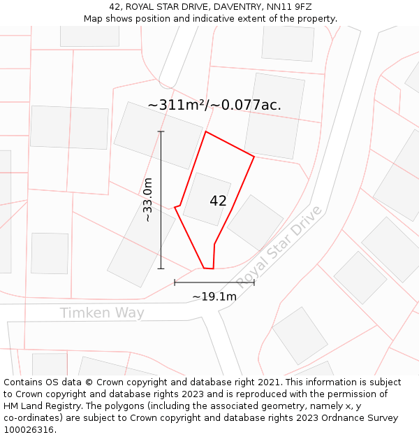 42, ROYAL STAR DRIVE, DAVENTRY, NN11 9FZ: Plot and title map