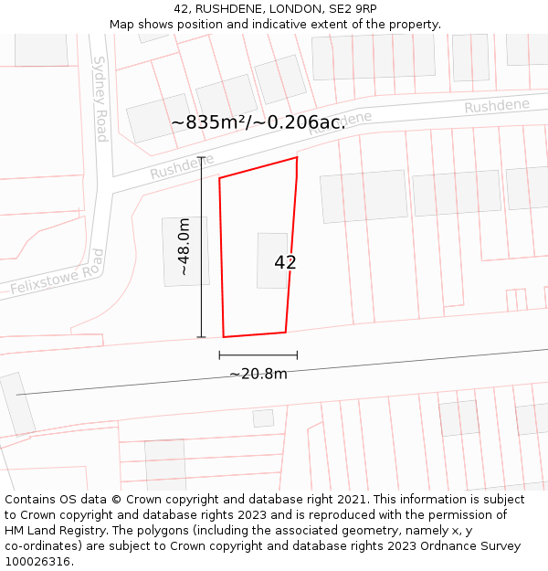 42, RUSHDENE, LONDON, SE2 9RP: Plot and title map