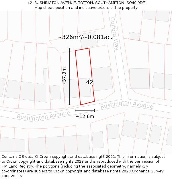 42, RUSHINGTON AVENUE, TOTTON, SOUTHAMPTON, SO40 9DE: Plot and title map