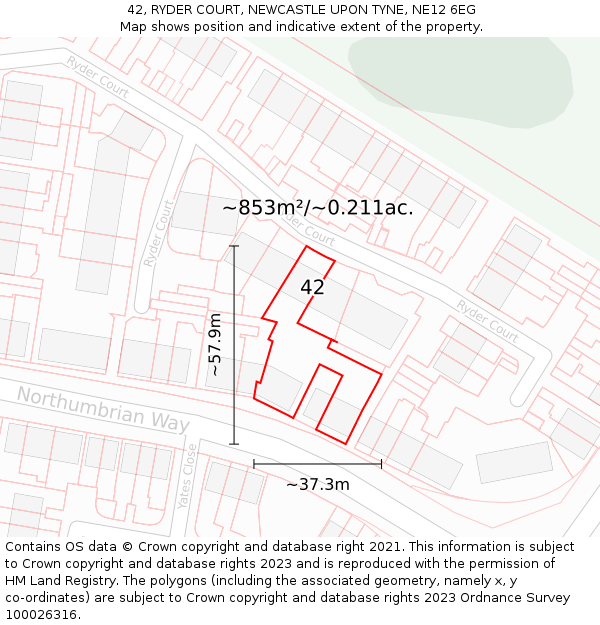 42, RYDER COURT, NEWCASTLE UPON TYNE, NE12 6EG: Plot and title map