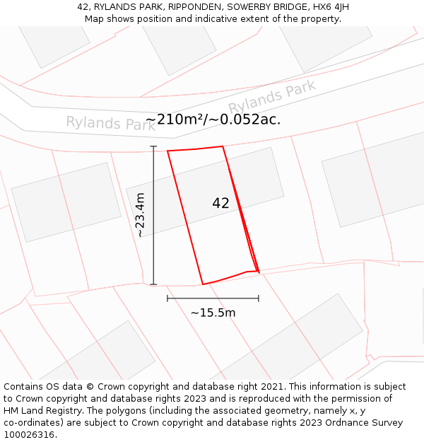 42, RYLANDS PARK, RIPPONDEN, SOWERBY BRIDGE, HX6 4JH: Plot and title map