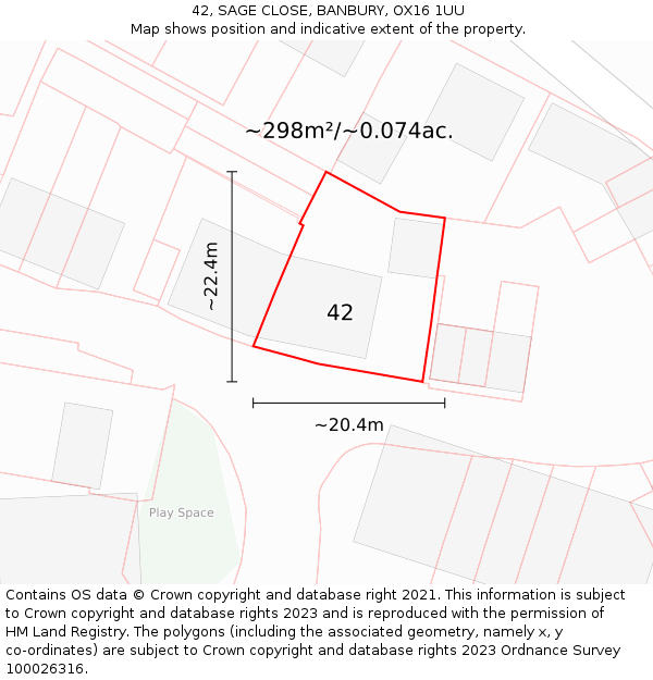 42, SAGE CLOSE, BANBURY, OX16 1UU: Plot and title map