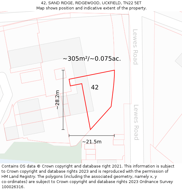 42, SAND RIDGE, RIDGEWOOD, UCKFIELD, TN22 5ET: Plot and title map