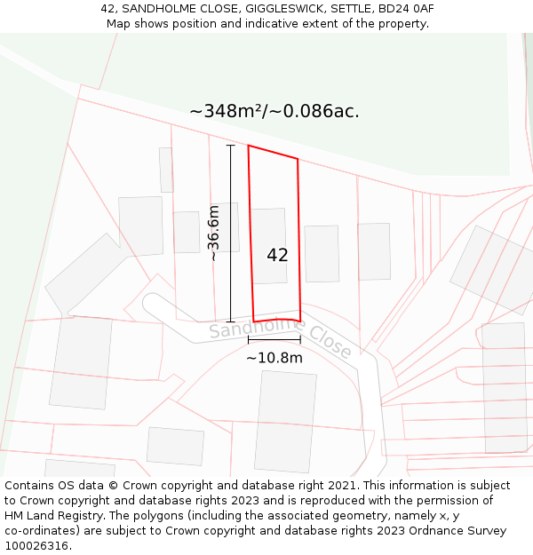 42, SANDHOLME CLOSE, GIGGLESWICK, SETTLE, BD24 0AF: Plot and title map