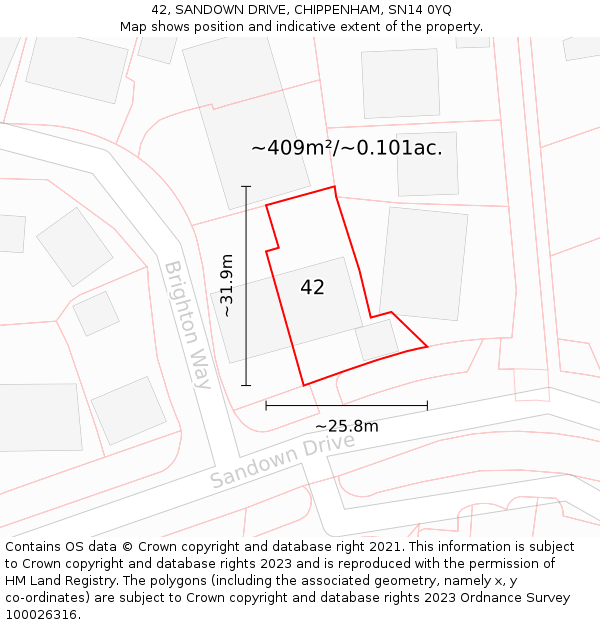42, SANDOWN DRIVE, CHIPPENHAM, SN14 0YQ: Plot and title map