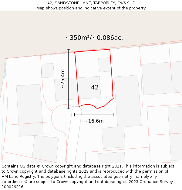 42, SANDSTONE LANE, TARPORLEY, CW6 9HD: Plot and title map