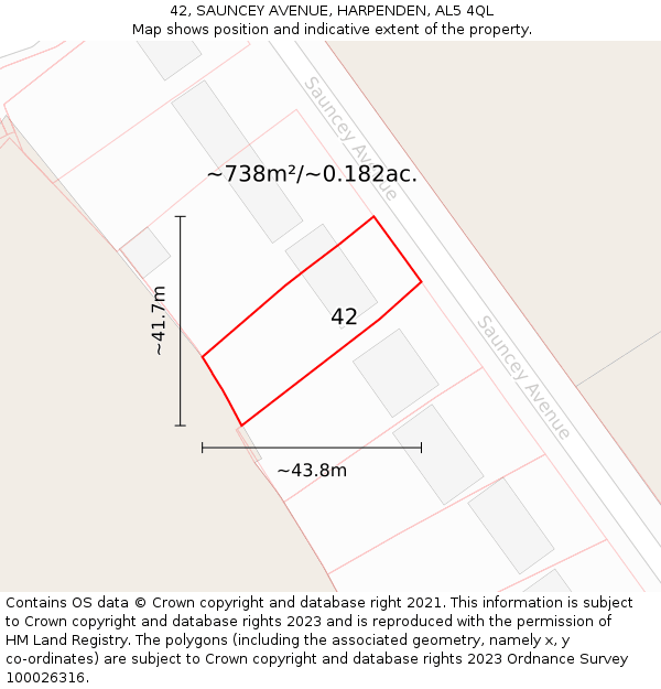 42, SAUNCEY AVENUE, HARPENDEN, AL5 4QL: Plot and title map