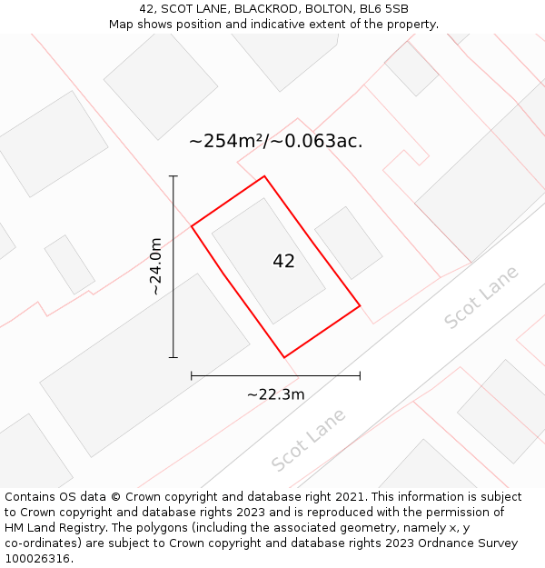 42, SCOT LANE, BLACKROD, BOLTON, BL6 5SB: Plot and title map