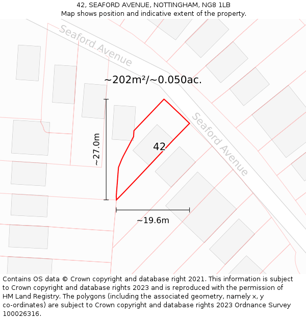 42, SEAFORD AVENUE, NOTTINGHAM, NG8 1LB: Plot and title map