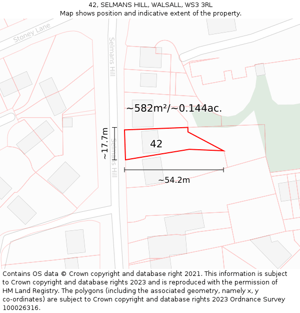 42, SELMANS HILL, WALSALL, WS3 3RL: Plot and title map