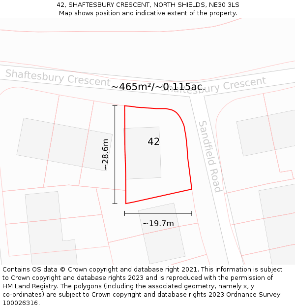 42, SHAFTESBURY CRESCENT, NORTH SHIELDS, NE30 3LS: Plot and title map