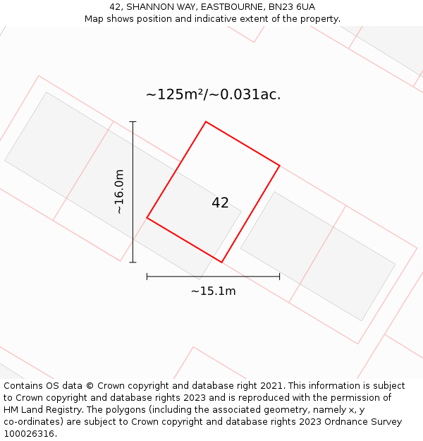 42, SHANNON WAY, EASTBOURNE, BN23 6UA: Plot and title map