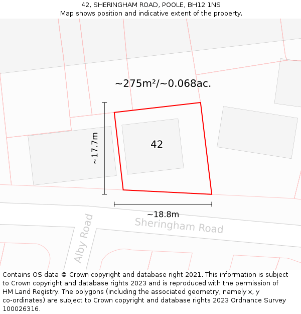 42, SHERINGHAM ROAD, POOLE, BH12 1NS: Plot and title map