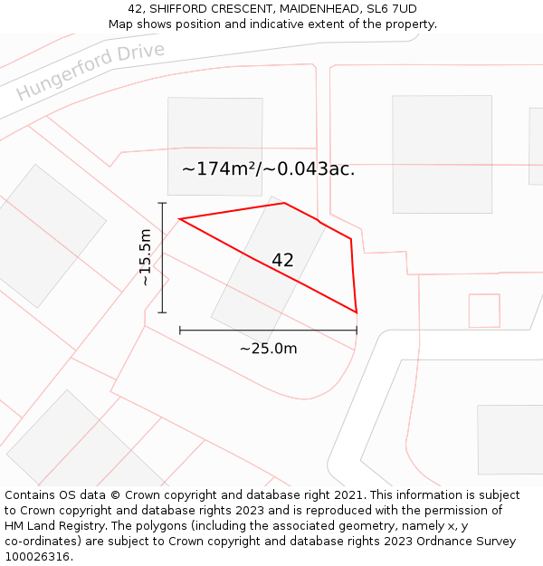 42, SHIFFORD CRESCENT, MAIDENHEAD, SL6 7UD: Plot and title map