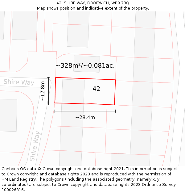 42, SHIRE WAY, DROITWICH, WR9 7RQ: Plot and title map