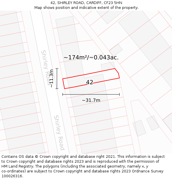 42, SHIRLEY ROAD, CARDIFF, CF23 5HN: Plot and title map