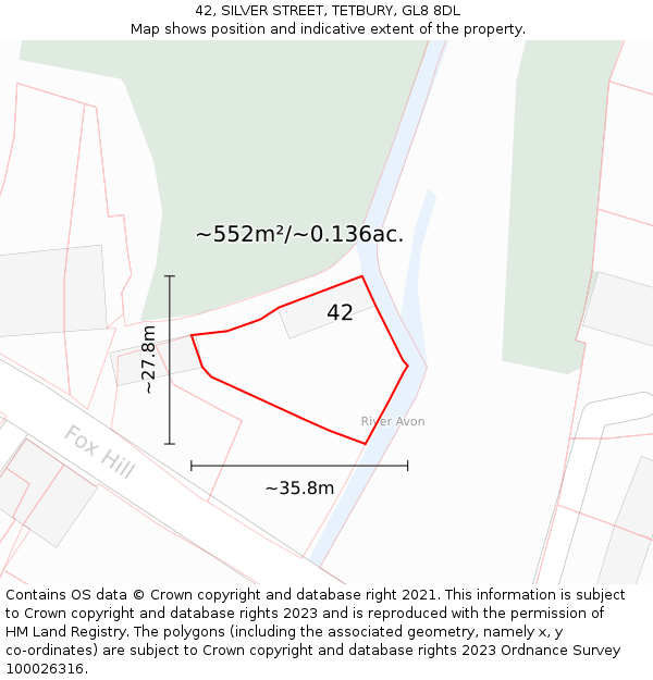 42, SILVER STREET, TETBURY, GL8 8DL: Plot and title map
