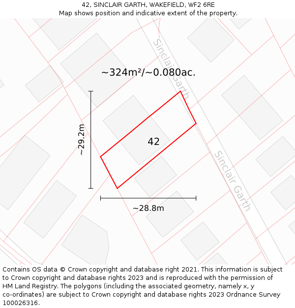 42, SINCLAIR GARTH, WAKEFIELD, WF2 6RE: Plot and title map