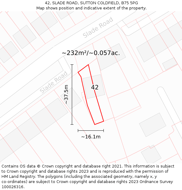 42, SLADE ROAD, SUTTON COLDFIELD, B75 5PG: Plot and title map