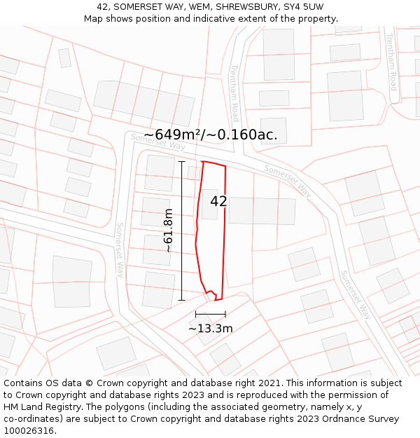 42, SOMERSET WAY, WEM, SHREWSBURY, SY4 5UW: Plot and title map