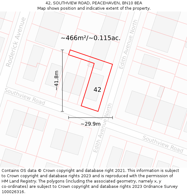 42, SOUTHVIEW ROAD, PEACEHAVEN, BN10 8EA: Plot and title map