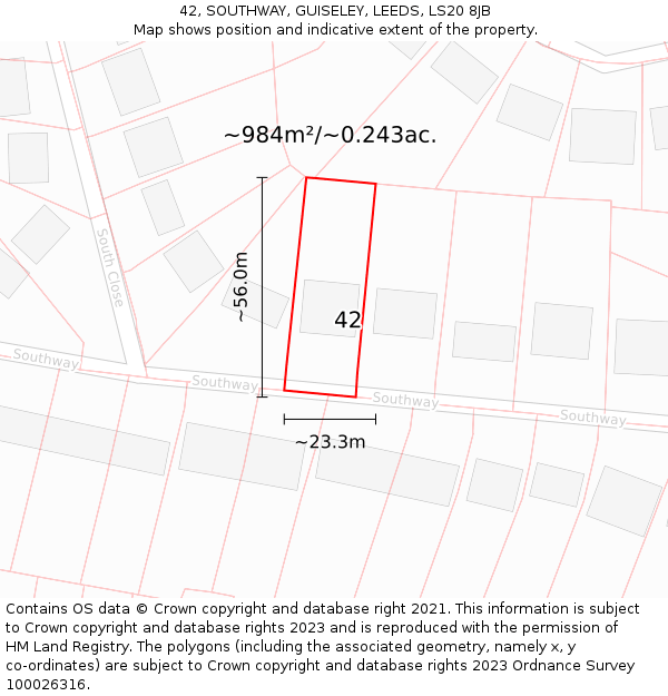 42, SOUTHWAY, GUISELEY, LEEDS, LS20 8JB: Plot and title map