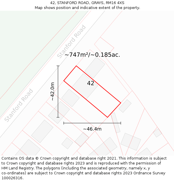 42, STANFORD ROAD, GRAYS, RM16 4XS: Plot and title map