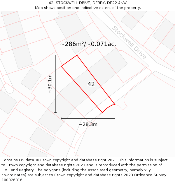 42, STOCKWELL DRIVE, DERBY, DE22 4NW: Plot and title map