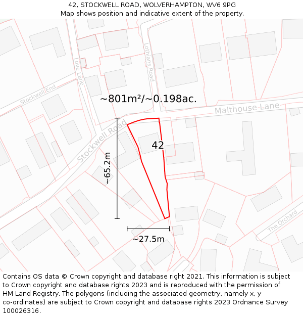 42, STOCKWELL ROAD, WOLVERHAMPTON, WV6 9PG: Plot and title map