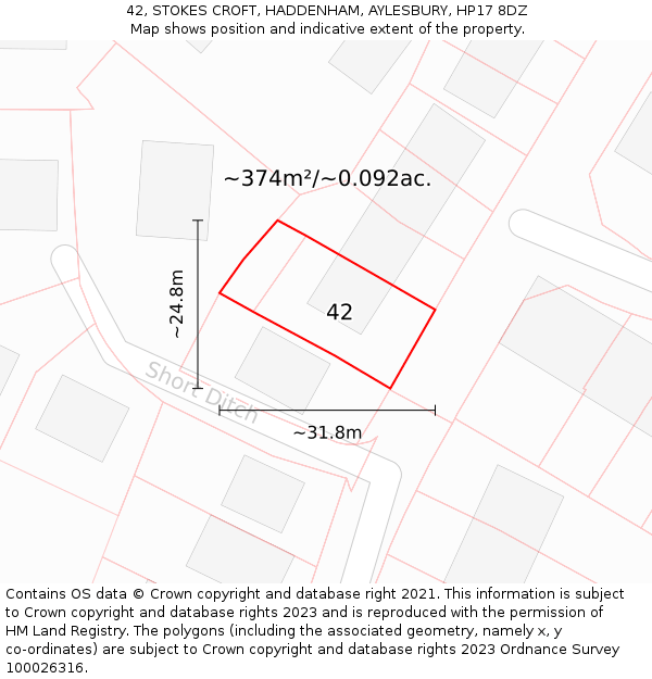 42, STOKES CROFT, HADDENHAM, AYLESBURY, HP17 8DZ: Plot and title map