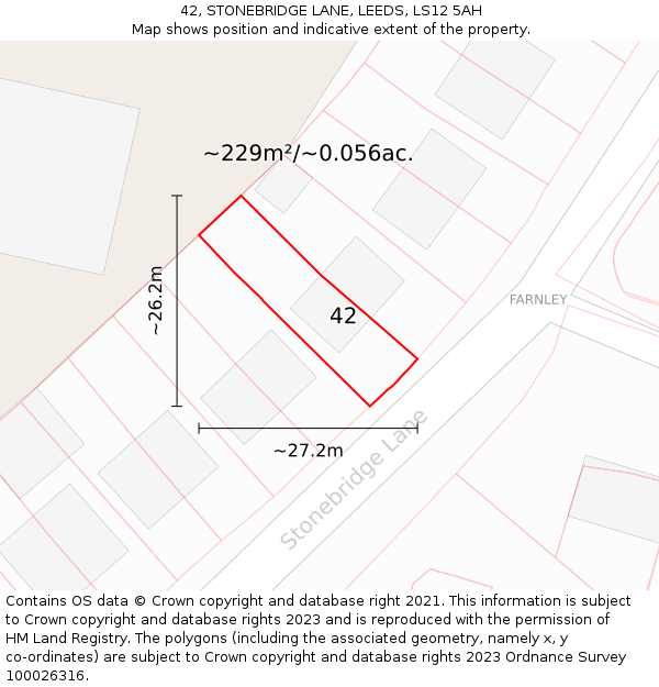 42, STONEBRIDGE LANE, LEEDS, LS12 5AH: Plot and title map