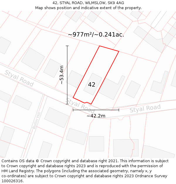 42, STYAL ROAD, WILMSLOW, SK9 4AG: Plot and title map