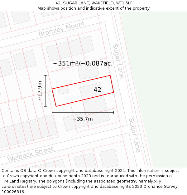 42, SUGAR LANE, WAKEFIELD, WF1 5LF: Plot and title map