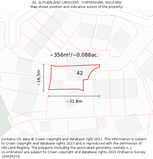 42, SUTHERLAND CRESCENT, CHIPPENHAM, SN14 6RS: Plot and title map