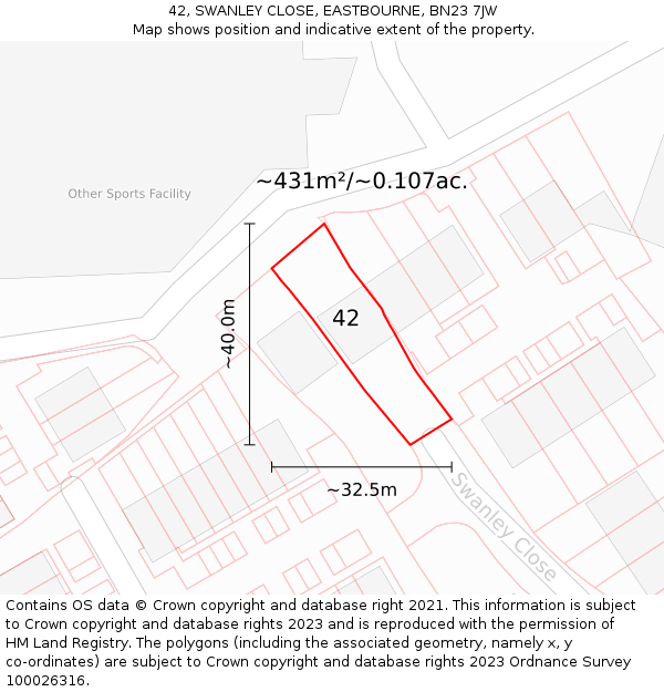 42, SWANLEY CLOSE, EASTBOURNE, BN23 7JW: Plot and title map