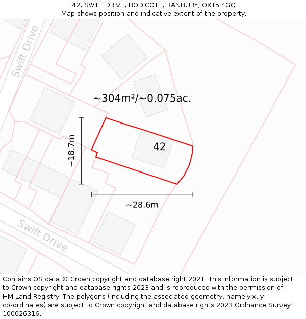 42, SWIFT DRIVE, BODICOTE, BANBURY, OX15 4GQ: Plot and title map