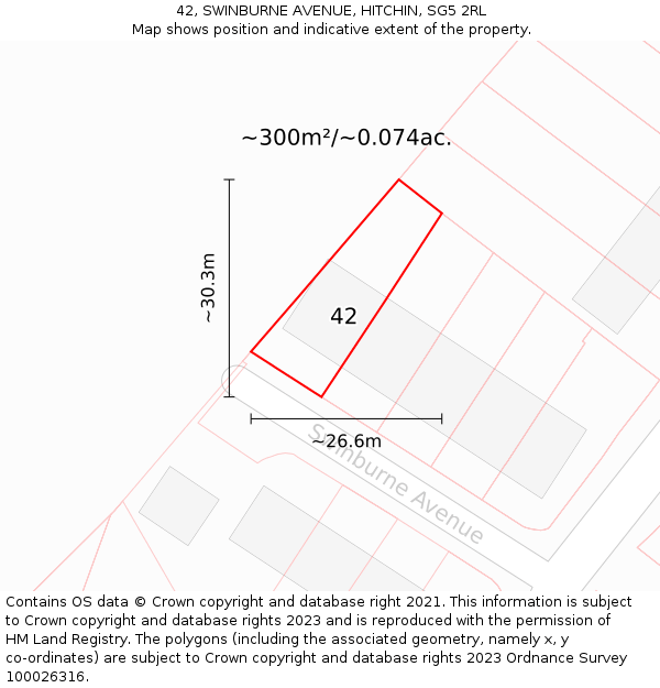 42, SWINBURNE AVENUE, HITCHIN, SG5 2RL: Plot and title map